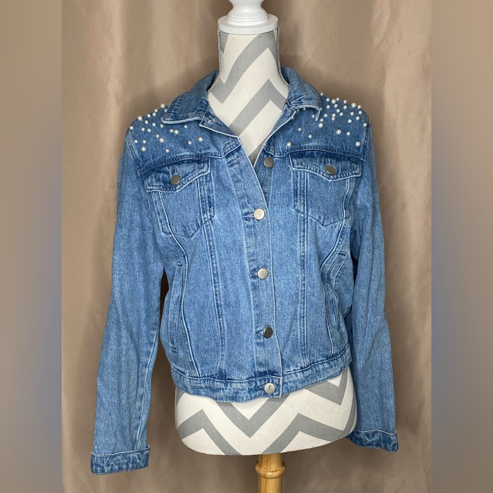 Miami Large (S/M) Pearl Embellished Jean Jacket